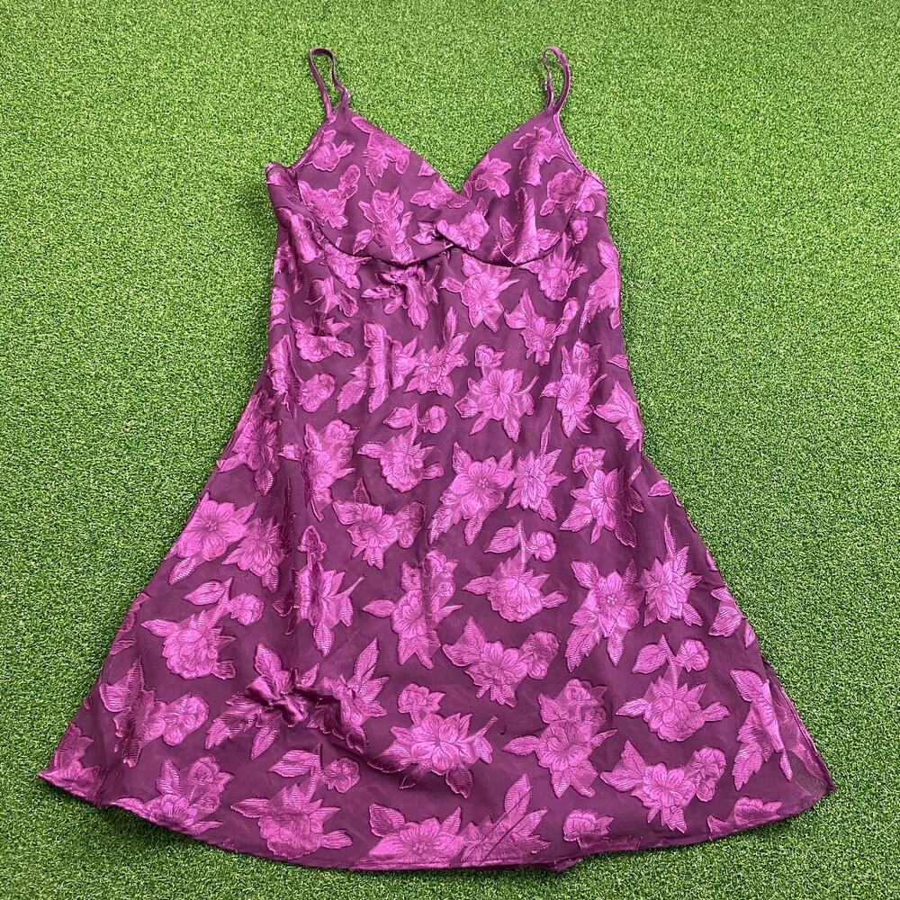 Vintage Secret Treasures Magenta Floral Cami Strap Slip Dress Sz M